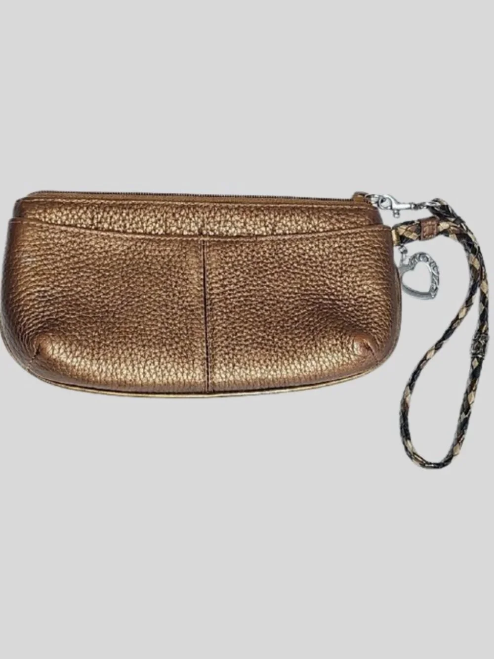 Brighton Barbados Bronze Metallic Pebbled Leather Wristlet Braided Strap